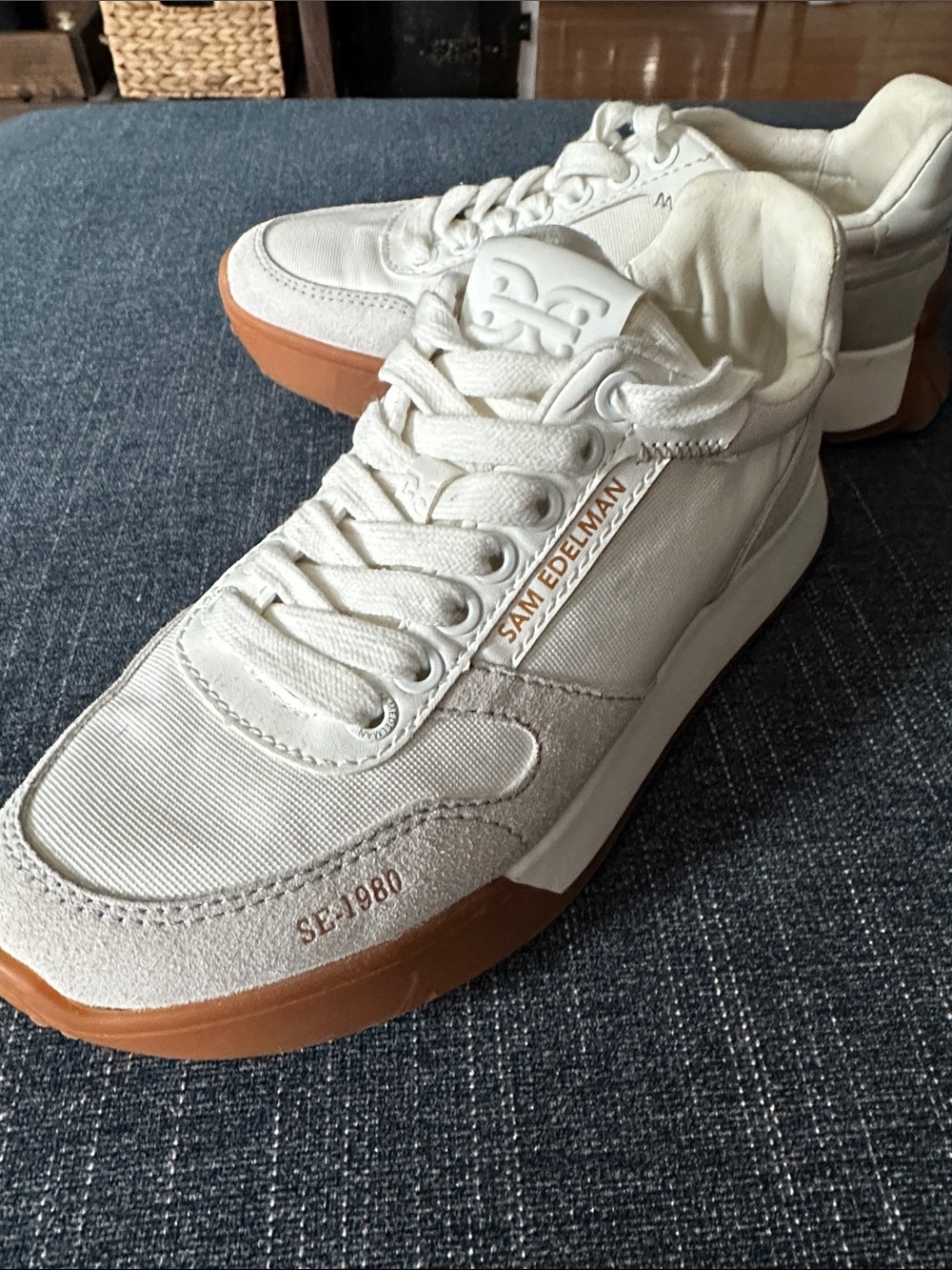 Sam Edelman Cream and Brown Platform-Trim Sneakers - Picture 3 of 6